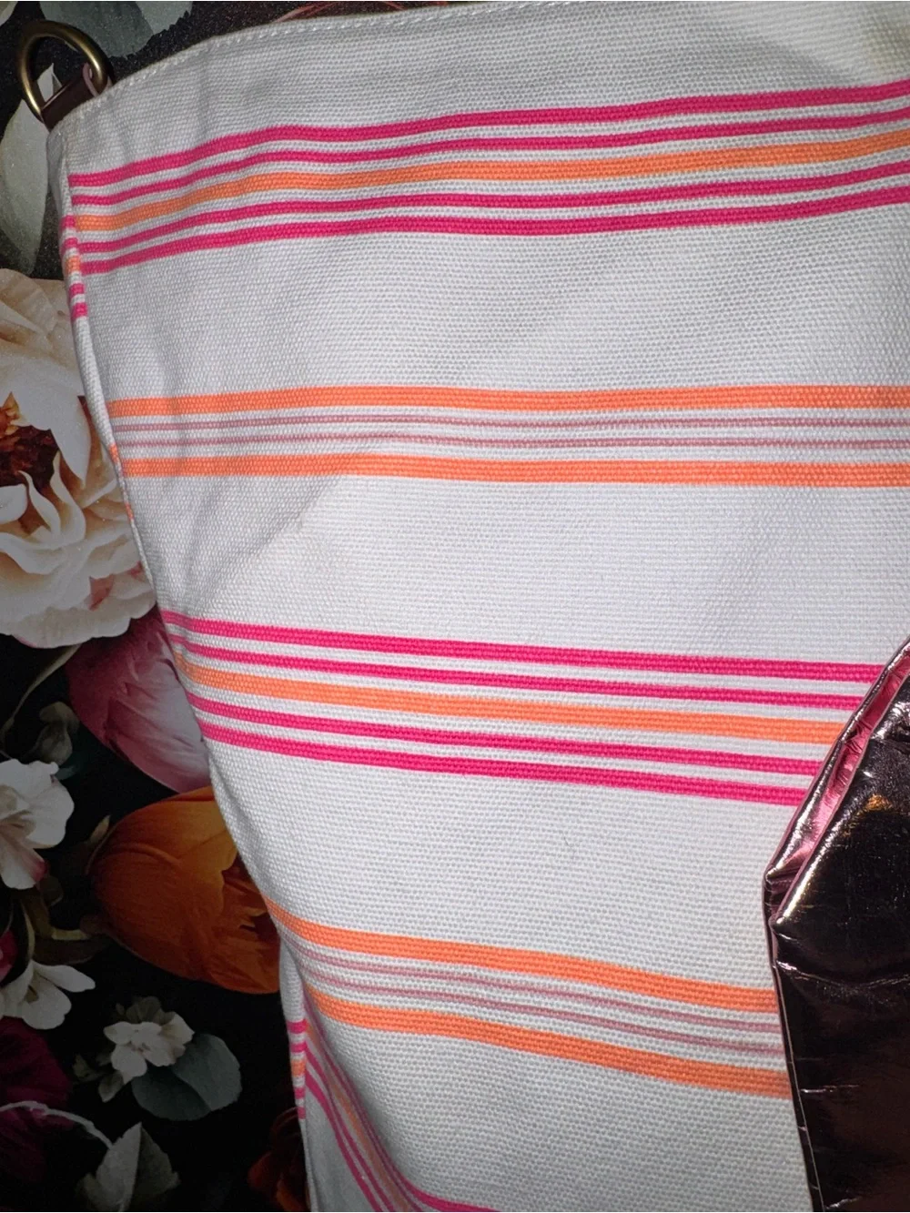 NWT RARE Vintage Oversized Victoria's Secret Pink & Orange Striped Canvas Tote